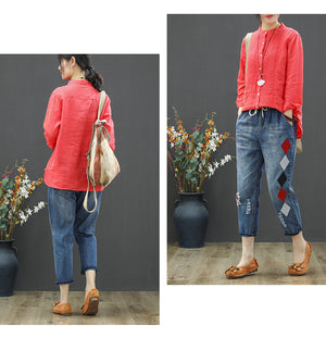 Quần baggy denim thêu hình quả trám - NU2450 - kamaka.vn - thời trang nhật