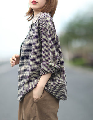 Áo sơ mi linen caro dài tay - NU4413