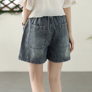 Quần sooc denim lưng thun  túi vuông một khuy cài - NU8604