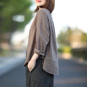 Áo sơ mi linen dài tay kẻ sọc đứng cổ pipi - NU4423
