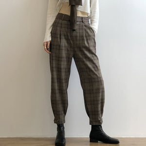 Quần baggy linen kẻ caro kèm thắt lưng - NU4593