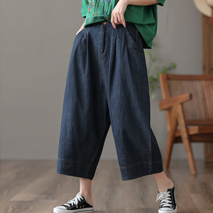 Quần baggy denim ống suông cạp cao hai túi chéo - NU7102