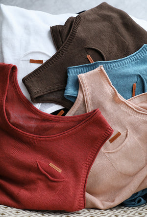 Áo T-shirt sát nách dệt kim cổ tròn một túi nhỏ - NU8662