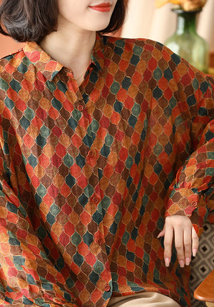 Áo sơ mi linen dài tay cổ đức in hình retro form rộng - NU8314