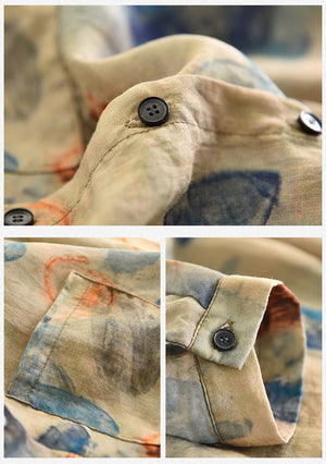 Áo sơ mi linen dài tay cổ đứng in màu nước - NU6735
