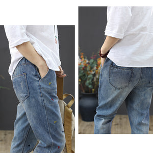 Quần baggy denim thêu tam giác nhỏ - NU2451 - kamaka.vn - thời trang nhật