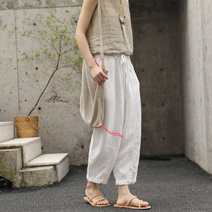 Quần baggy linen lưng thun dây rút một màu - NU8358