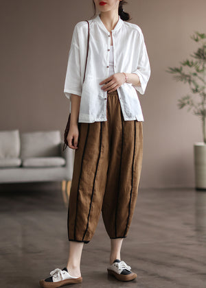Quần baggy linen lưng thun may đường sọc - NU7293