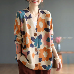 Áo khoác len cashmere dài tay cổ V ba khuy - NU7773