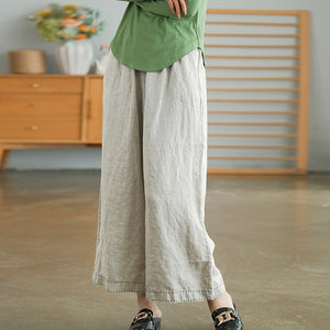 Quần baggy linen lưng thun ống rộng may chỉ nổi - NU7694