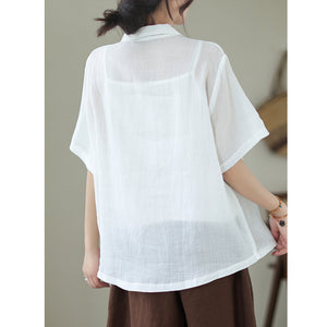 Áo sơ mi linen ngắn tay cổ vest - NU8562