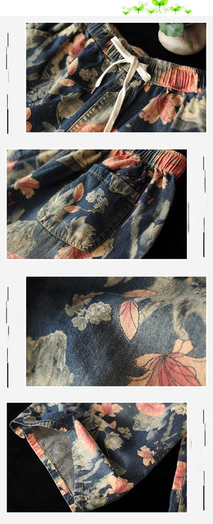 Quần baggy denim ống loe in hoa lá - NU2673 - kamaka.vn - thời trang nhật