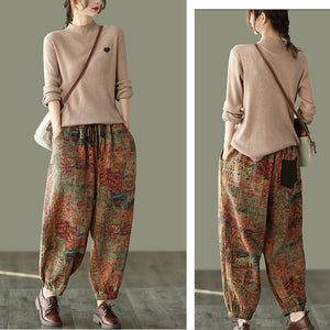 Quần baggy lưng thun in trừu tượng gấu bo chun - NU7791