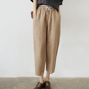 Quần baggy linen lưng thun ống đứng cạp phối màu - NU7426