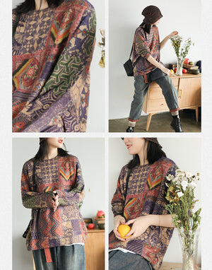 Áo len cashmere dài tay cổ tròn hoa văn thổ cẩm - NU8132