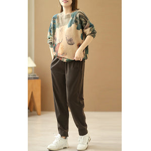 Áo len cashmere dài tay vẽ cô gái và chú cún - NU6170