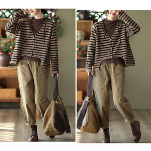 Áo khoác len cardigan dài tay cổ V kẻ sọc  - NU8053