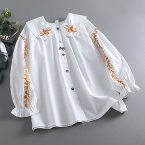 Áo sơ mi linen Morigirl dài tay thêu đối xứng khuy sắc màu - NU8321