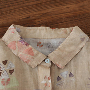 Áo sơ mi linen dài tay cổ pipi xếp ly in hoa nhí - NU6693