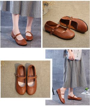Giày da retro Morigirl miệng rông dây cài - NU4817
