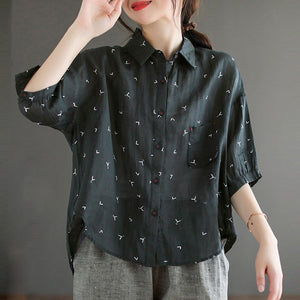 Áo sơ mi linen ngắn tay cổ đức in mỏ neo - NU7424