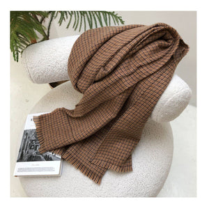 Khăn quàng len cashmere kẻ sọc caro phong cách retro - NU7806