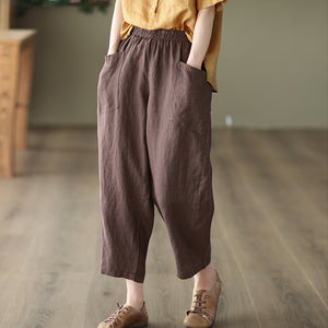 Quần baggy linen lưng thun túi vuông một màu - NU6970