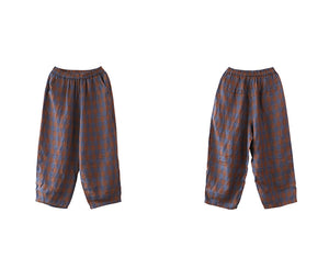 Quần baggy linen kẻ caro lưng thun hai túi chéo - NU7063