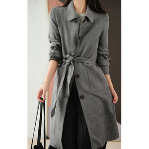 Áo khoác trench coat da lộn dài tay - NU7937