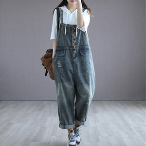 Quần baggy yếm denim retro kiểu nhiều nút - NU6630