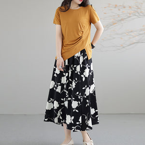 Áo T-shirt ngắn tay cổ tròn vạt chéo xếp ly - NU8347