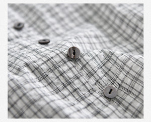 Áo sơ mi linen tay lửng cổ pipi kẻ sọc caro - NU6745