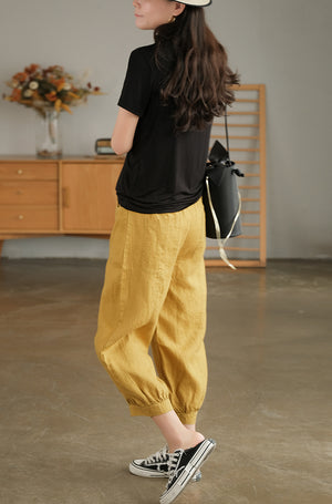 Quần baggy linen lưng thun hai túi nắp kiểu - NU7179