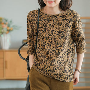 Áo T-shirt dài tay cổ tròn in retro một túi nhỏ - NU7781