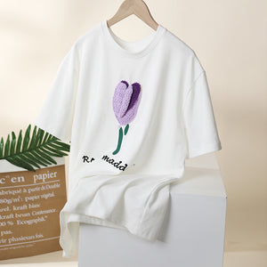 Áo T-shirt ngắn tay cổ tròn thêu hoa tulip - NU8447
