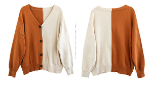 Áo khoác cardigan len đan dài tay cổ V hai mảng màu - NU7679