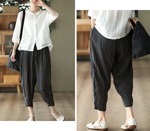 Quần baggy linen lưng thun dây rút ống túm xếp ly - NU7477