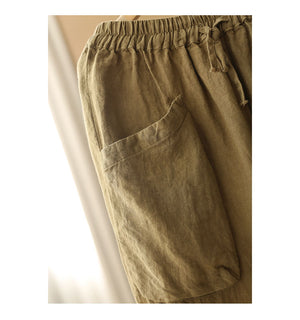Quần baggy linen lưng thun dây rút kiểu túi hộp - NU7525