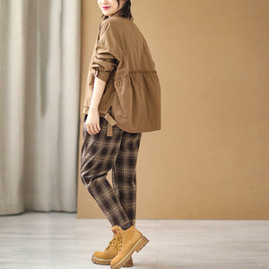 Quần baggy retro lưng thun kẻ caro ống côn - NU8049
