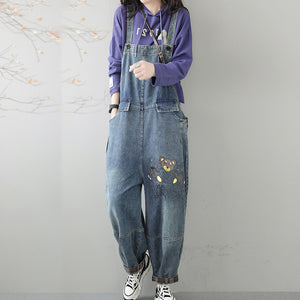 Quần baggy yếm denim in chú gấu và trái tim - NU7711