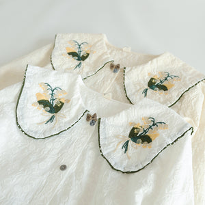 Áo sơ mi linen Morigirl dài tay cổ áo thêu đối xứng - NU8322