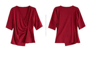 Áo T-shirt ngắn tay cổ V vạt chéo xếp ly - NU8303
