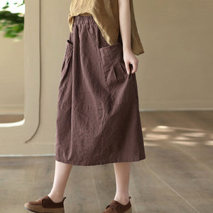 Chân váy linen retro hai túi ngang xếp ly - NU8520