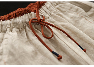 Quần baggy linen lưng thun dây rút phối màu ống côn - NU8299