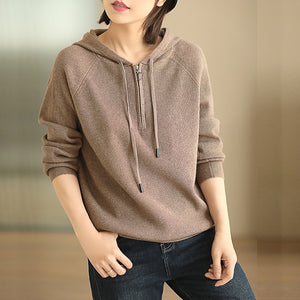 Áo hoodies dệt kim dài tay một màu khóa kéo - NU7952