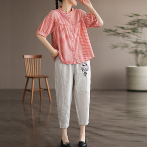 Quần baggy linen lưng thun thêu cô bé tóc xù - NU6830