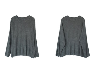 Áo T-shirt len dài tay tay cổ tròn sọc gân - NU7684