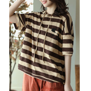 Áo hoodies ngắn tay kẻ sọc in ngôi sao - NU8441