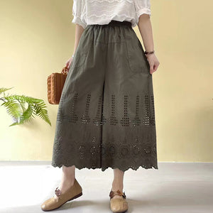 Quần baggy lưng thun thêu hoă văn đục lỗ - NU8621