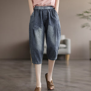 Quần sooc denim lưng thun xếp ly đối xứng - NU6914